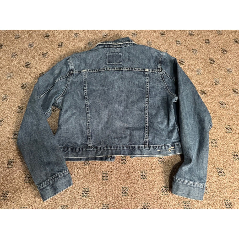 American Eagle Denim Jacket Kids Distressed Button Front Crop Jacket Size L - Picture 6 of 6